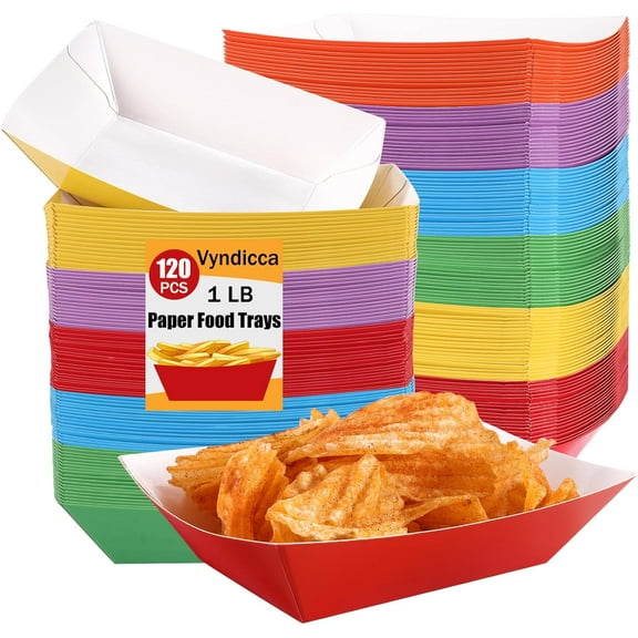 Paper Food Trays,120 Pcs Disposable Food Boats,Multicolor Nacho Trays,Colorful Hot Dog Trays Serving Boats for Party Picnic Carnival Holds Nachos Fries Cheese Sauce(1 Lb,Multicolor)