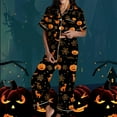 thumbnail image 2 of FAWUUDO Women's Halloween Pajamas Long Sleeve Button Down Sleepwear Soft Loungewear Pjs Set Orange, 2 of 5