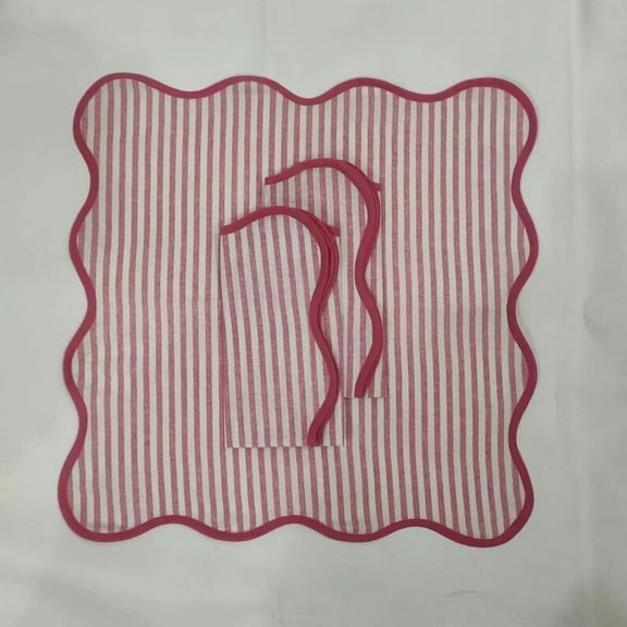 Baby Pink Strips, White Indian Hand Block Floral Printed Cotton Cloth Napkins, Tea, Dinner, Wedding Home Event Home Party, Mother's Day Gift