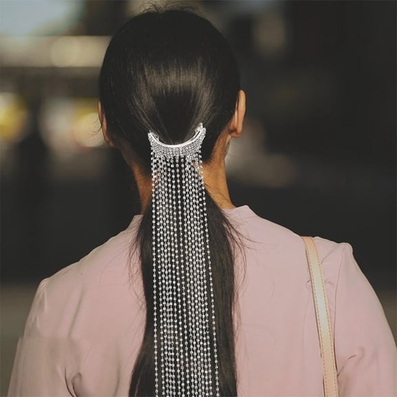 OUNONA 2pcs Rhinestone Tassel Hair Clips Chains Decorative Ponytail Cuff Accessories for Women Hairstyles