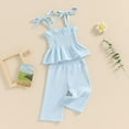 thumbnail image 4 of Infant Baby Toddler Girls Clothes Solid Color Sleeveless Camisole Linen Pants Set Baby Summer Outfits, 4 of 7
