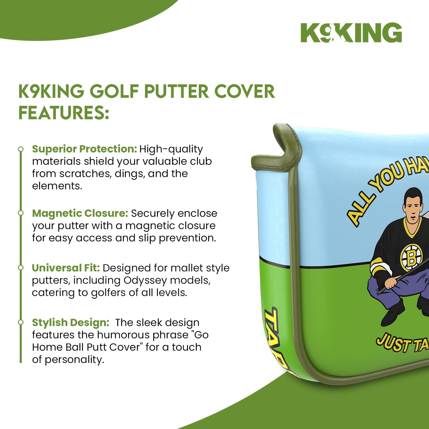 K9king Golf Putter Cover, Protective Golf Club Covers and Mallet Putter Headcover for Odyssey, Magnetic Closure Golf Blade Putter Cover (Tap Tap TapaRoo Putt Cover)
