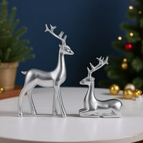 Reindeer Christmas Decor Mini Reindeer Desk Set of 2, 8.3x10.5 Inch and 3.3x4 Inch Resin Deer Ornaments Mantel & Desktop Housewarming
