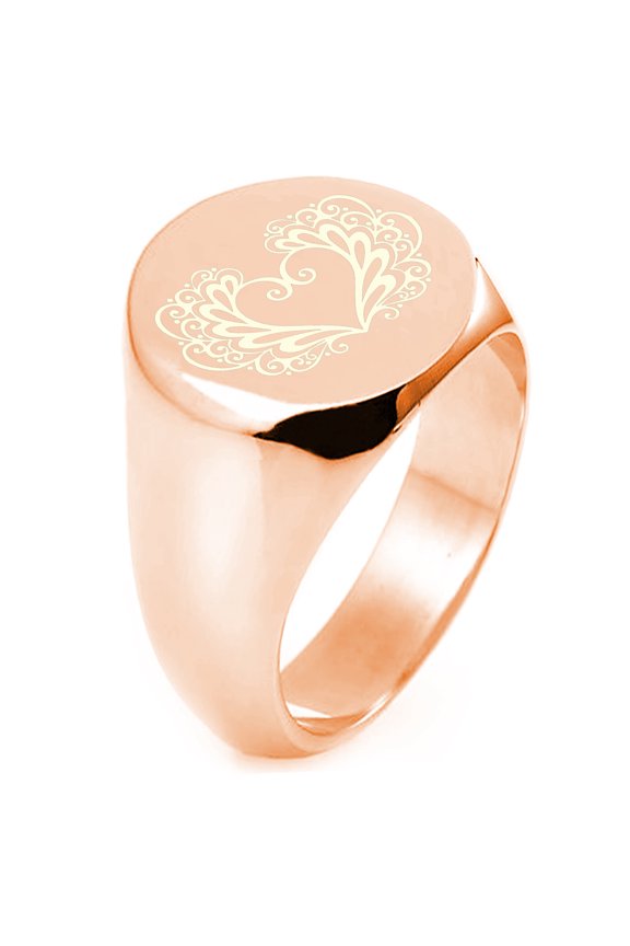 Sterling Silver Floral Filigree Heart Engraved Round Flat Top Polished Ring