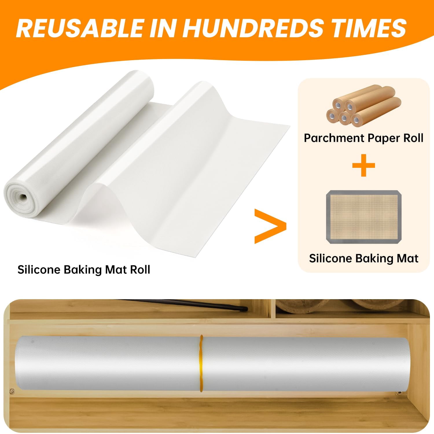 Silicone Baking Mat Roll -non-stick Dough Rolling  Food Grade Pastry Non-slip Kitchen Counter Reusable Air Fryer Washable Oil-proof Refrigerator Liners