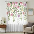 thumbnail image 2 of Pink Green Spring Semi Sheer Curtains Drapes for Living Room,Bedroom,French Doors Window 108 Inches Long,Floral Eucalyptus Leaves Watercolor Plant Rod Pocket Chiffon Curtain Voile Drapery Panel, 2 of 8