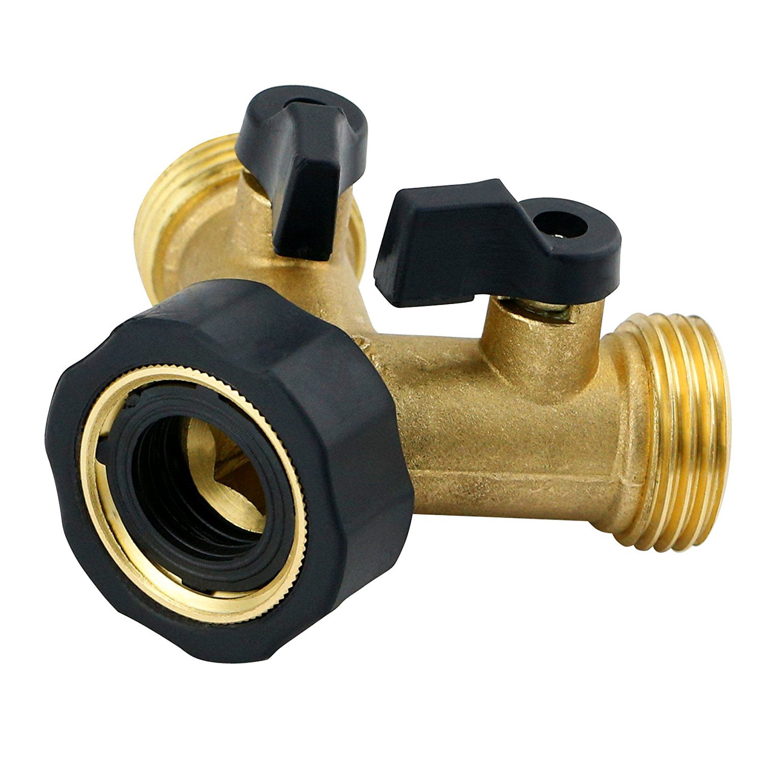 Green 2 Way Garden Hose Splitter Body Metal Y Hose Connector with 3/4 Connector and Rubberized Grip Easy to Open Long Handles y Valve 2 Kink Free 8cm Hose Savers 