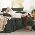 thumbnail image 3 of King Comforter Set - 4 Pieces Pinch Pleat Bed Set, Olive Green Boho Bedding for All Season, 1 Soft Comforter, 2 Pillowcases, 1 Decorative Pillow, 3 of 8