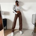 thumbnail image 6 of Cargo Pants for Women High Waisted Casual Pants Baggy Stretchy Wide Leg Y2K Streetwear with 6 Pockets, 6 of 7
