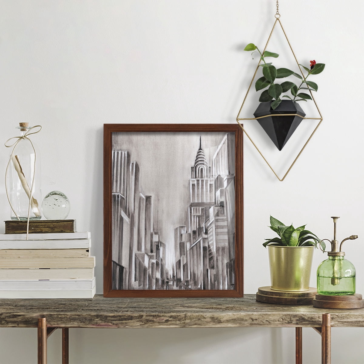Art Deco Cityscape I -Framed Print w/glass-Chestnut