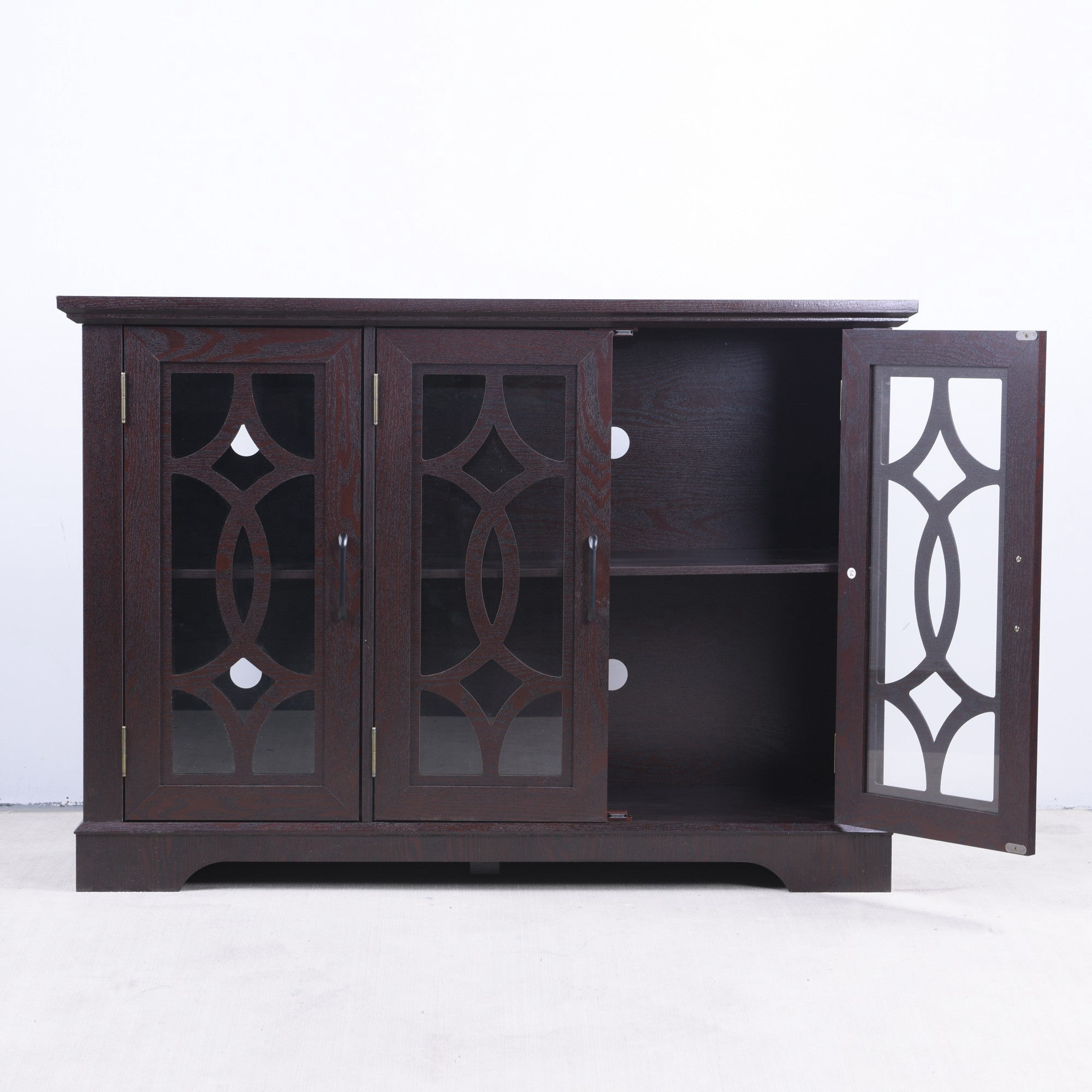 Sailvan 3-Tempered Glass Door Sideboard, 48.66" Spacious Buffet with Adjustable Shelf