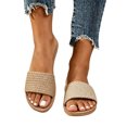 thumbnail image 5 of Samdudou Plus Size Slide Sandals for Women Woven Single Band Flat Slip On Shoes Braided Texture Jute Style Sole Minimalist Open Toe Footwear for Lounging, 5 of 7
