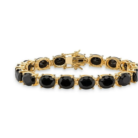 Black Hills Gold Black Bracelet - Oval-Cut Genuine Faceted Black Onyx Tennis Bracelet 14k Gold-Plated with Box Clasp 7.5