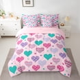 thumbnail image 3 of Manfei Cute Heart Loves 7 Pieces Bedding Comforter Set,Geometric Polka Dot Full Bedding Set,Pink Purple Cyan Fitted Sheet Flat Sheet For Girls Kids,Breathable Home Decor Reversible, 3 of 9