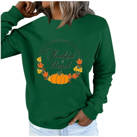 

Fsqjgq Basics Womens Shirt Women s Thanksgiving Day Printed Long Sleeve Sweater Casual Top Pullover Women s Fall/Winter Casual Top Scrub Shirt Polyester Green S