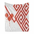 thumbnail image 1 of Lantern Soft Flannel Fleece Throw Blanket, Chinese Cultural Elements with Abstract Vortexes Modern Art with Classical Print, Cozy Plush for Indoor and Outdoor Use, 50" x 60", White Red, by Ambesonne, 1 of 6