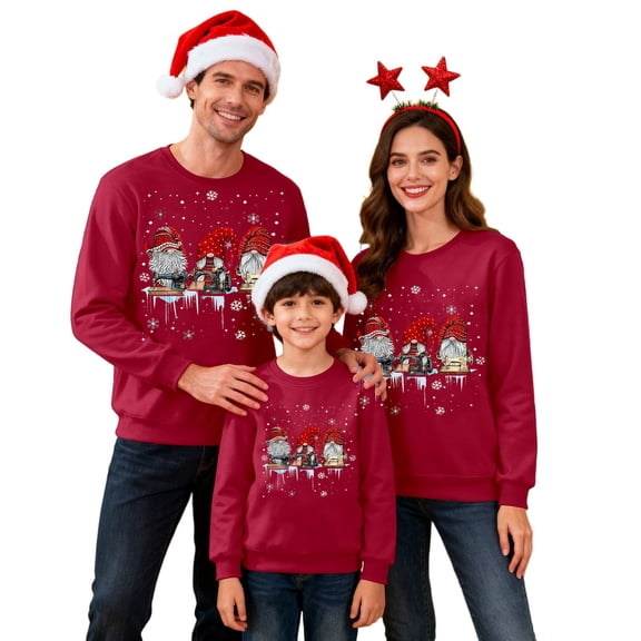 Fiaer Matching Family Christmas Sweatshirts Crew Neck Funny Graphic Pullovers Plus Size Long Sleeve Warm Tops Men XL