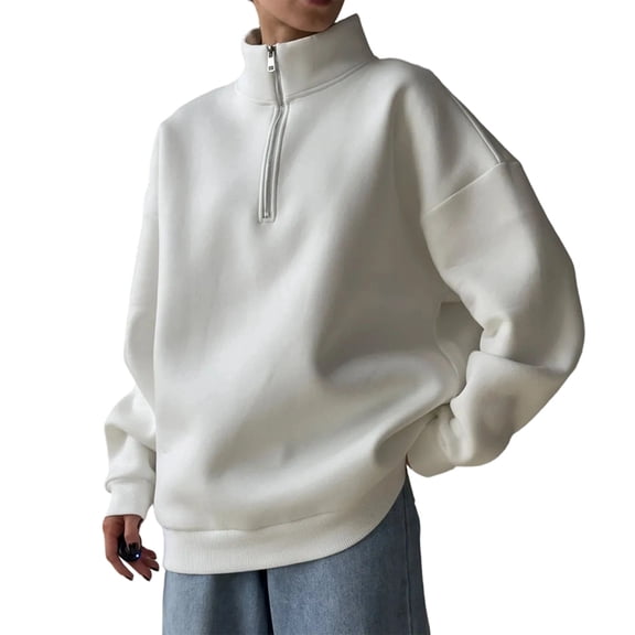 Womens Sweatshirts Half Zip Cropped Pullover Quarter Zipper Hoodies 2025 Fall Fashion Outfits White (Thick) XL