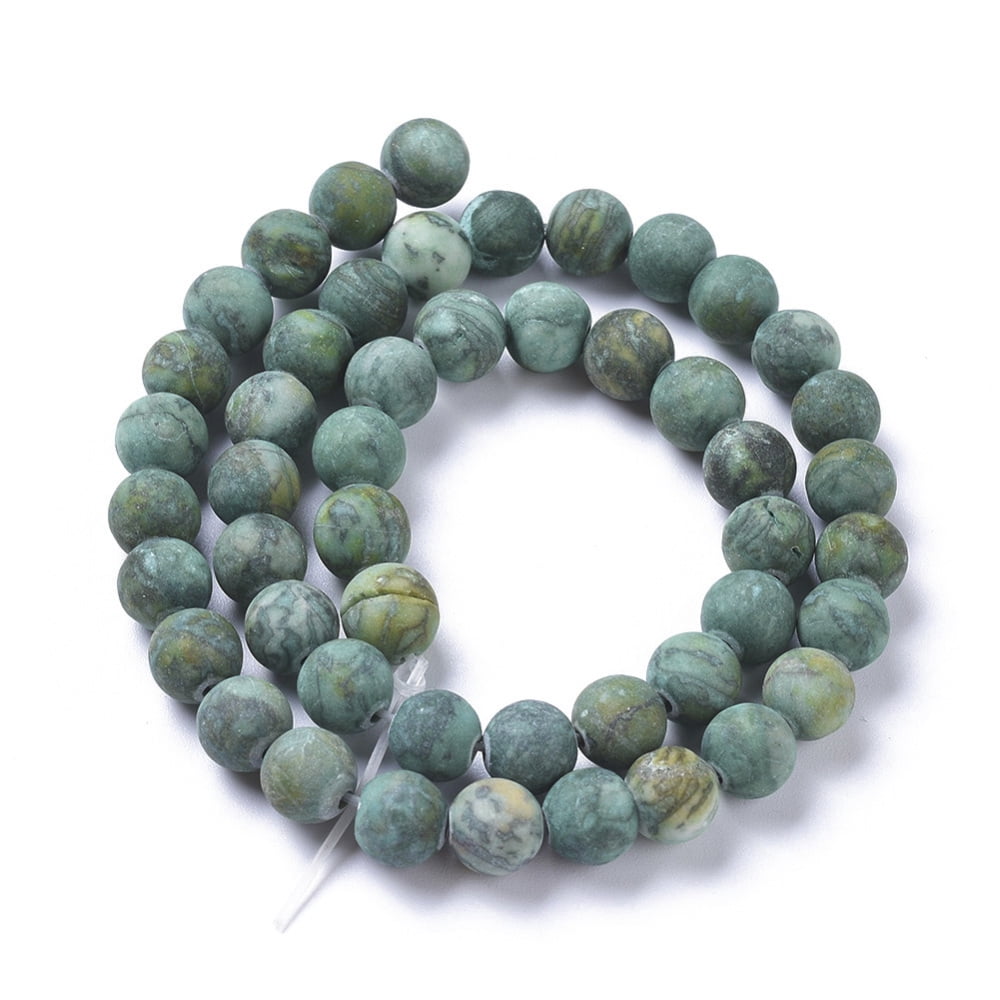 5strands Natural Map Stone Picasso Jasper Beads Strands Dyed Heated Frosted Round Green 8mm Hole: 0.8mm 48pcs/strand 14.57 inch(37cm) for DIY
