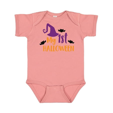 

Inktastic My First Halloween Witch Hat Bats - Purple Black Gift Baby Boy or Baby Girl Bodysuit