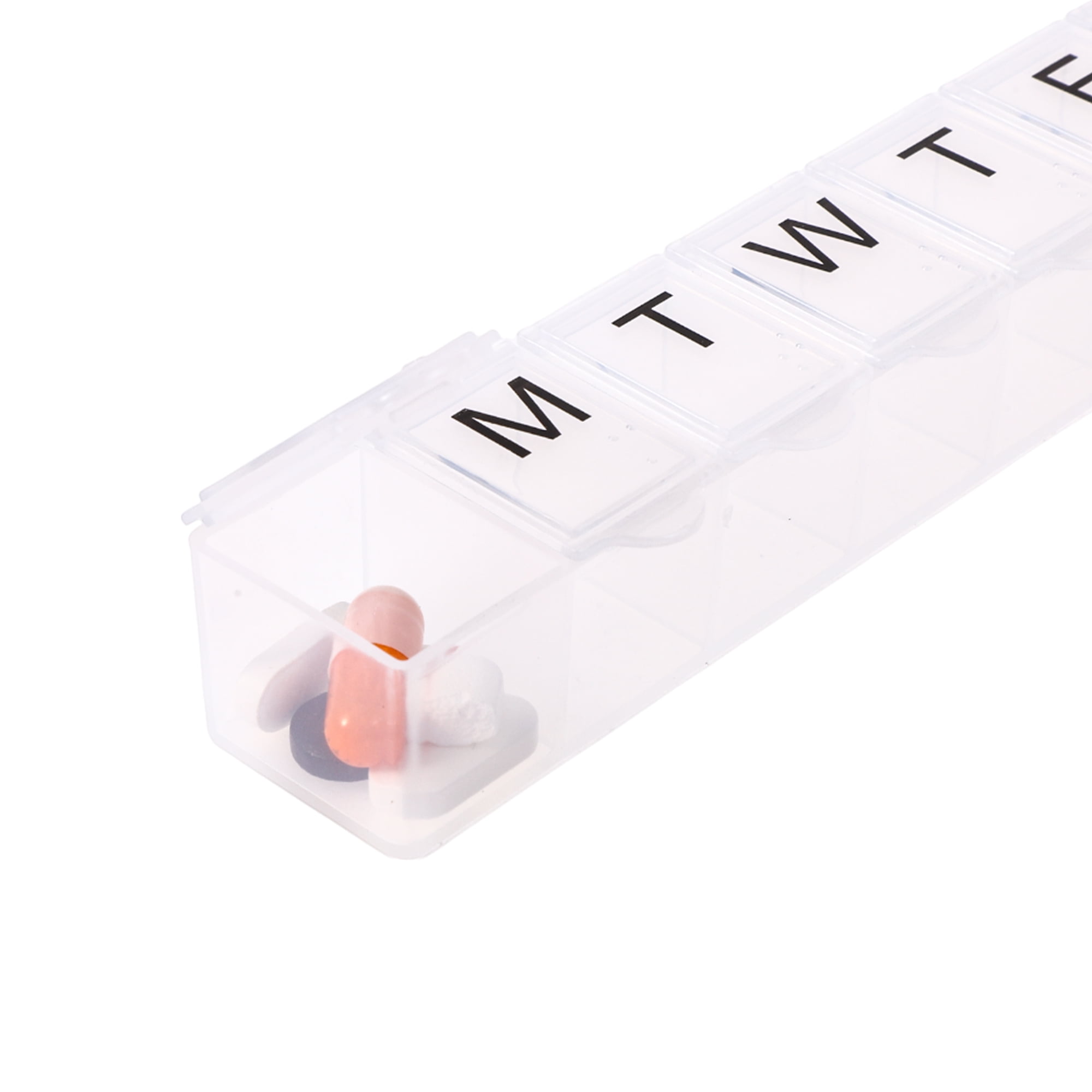 Unique Bargains Lightweight 7 Compartment Single Row Pill Case Clear