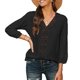 thumbnail image 1 of Mujer Manga Larga Top Cuello En V Suelto Suave Transpirable Poliéster Lavable A Máquina Ropa Negro M, 1 of 4