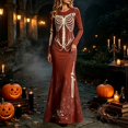 thumbnail image 2 of Xijirk Women Halloween Skeleton Rose Printed Maxi Dress Long Sleeve Crewneck Fitted Floor Length Outfit for Evening Party Themed Occasion,5XL, 2 of 4