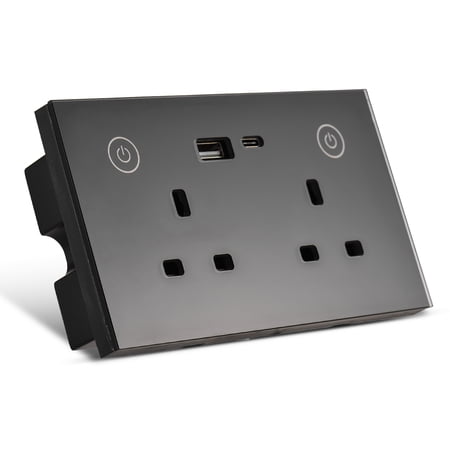 M Buder Smart WiFi Glass Wall Electrical Outlet with USB and Type-C Ports, App and Voice Control, Black