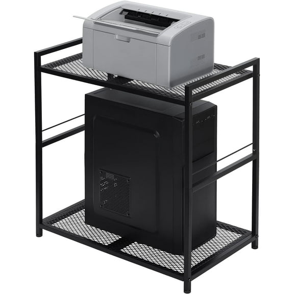 Computer Tower Stand, PC Tower Stand Metal Rolling Cart Holds up to 40lbs, 2 Tier Mobile Printer Stand with Storage Under Desk for Home & Office, Black