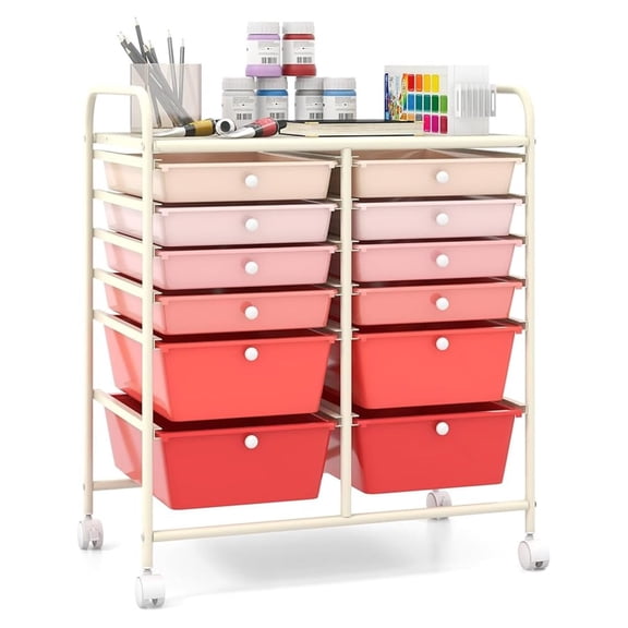 XiHuaZhaoChen 12 Drawer Rolling Storage Cart Tools Scrapbook Paper Office School Organizer (Pink Gradient)