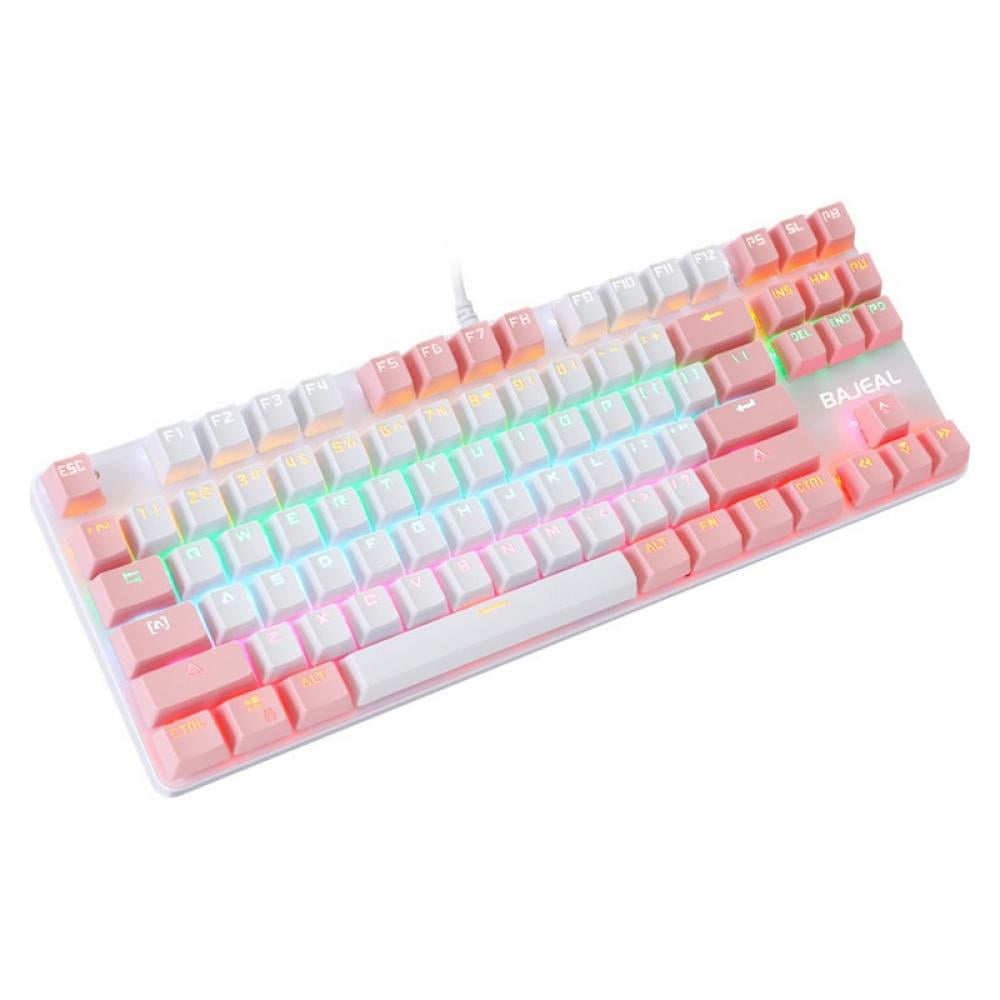 Gaming White Pink Keyboard, RGB LED Backlit Wired Membrane Mechanical
