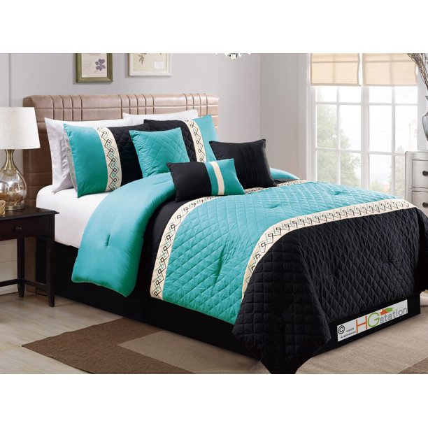 7Pc Southwest Diamond Meander Embroidery Embossed Comforter Set