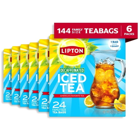 Lipton Decaffeinated Black Tea, Family Size Tea Bags, 24 Count, Pack of 6