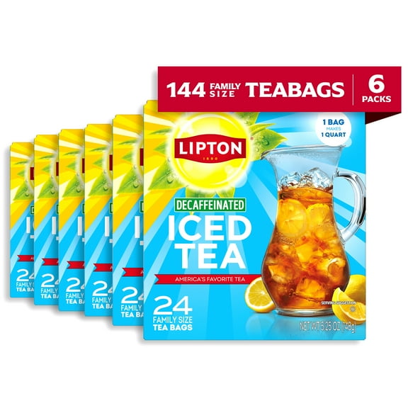 Lipton Decaffeinated Black Tea, Family Size Tea Bags, 24 Count, Pack of 6