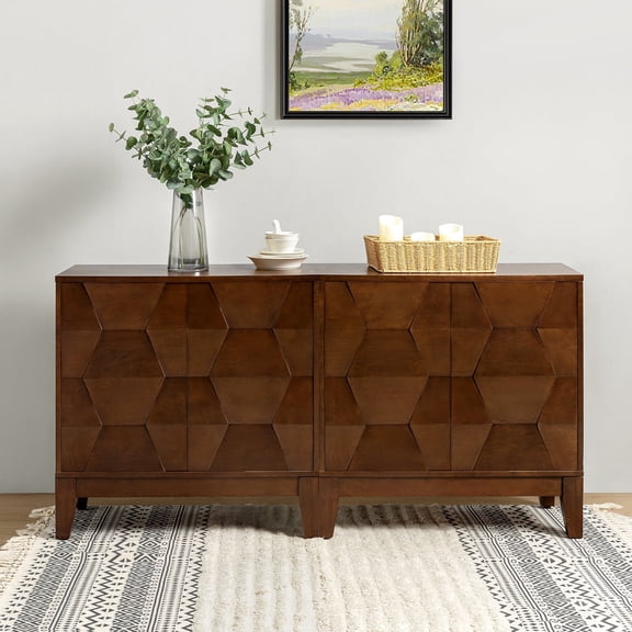 Tina's Home Modern 2 Doors Sideboard Buffet Cabinet Set of 2 with Storage and Adjustable Shelves Living Room Walnut