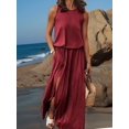 thumbnail image 5 of Women's Crew Neck Sleeveless Elastic Waist Slit Maxi Dress Wine Red XL, 5 of 6