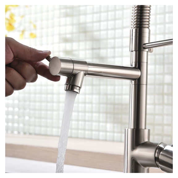 Kitchen Faucet with Pull Down Sprayer, Single Handle - 360° Rotation Stainless Steel Sink Faucet for Home & Restaurant Use Brushed Nickel Kitchen Contemporary Ceramic brass
