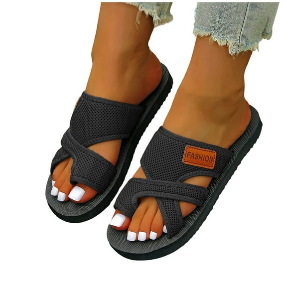 THDHVS Womens Dress Shoes,Sandals Women,Open Toe Flat Sandals Summer Slip Slippers Black 6