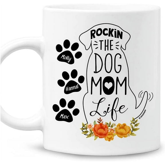Personalized Mug Rocking The Dog Mom Life Mugs for Dog Lovers Mother's Day Thanksgiving Birthday Christmas Best Gifts For Fur Mama from Daughter Son Custom Coffee Mug 11Oz 15Oz (3 Dogs)