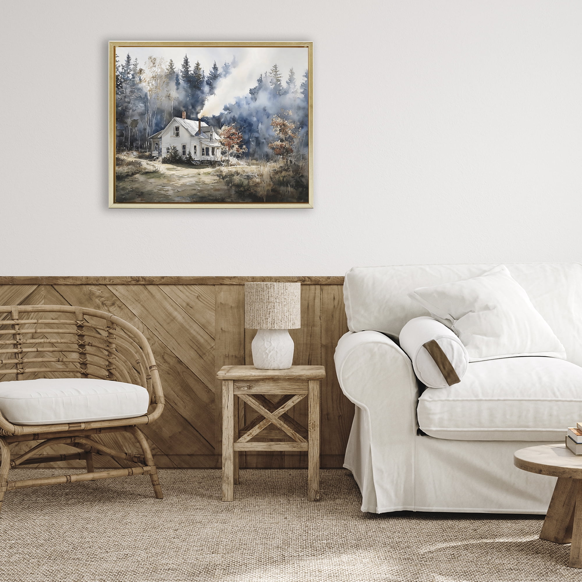 Stupell Industries Indigo Smoke at Woodland Cottage Gold Framed Floater Canvas Wall Art, design by Franklyn Gregory