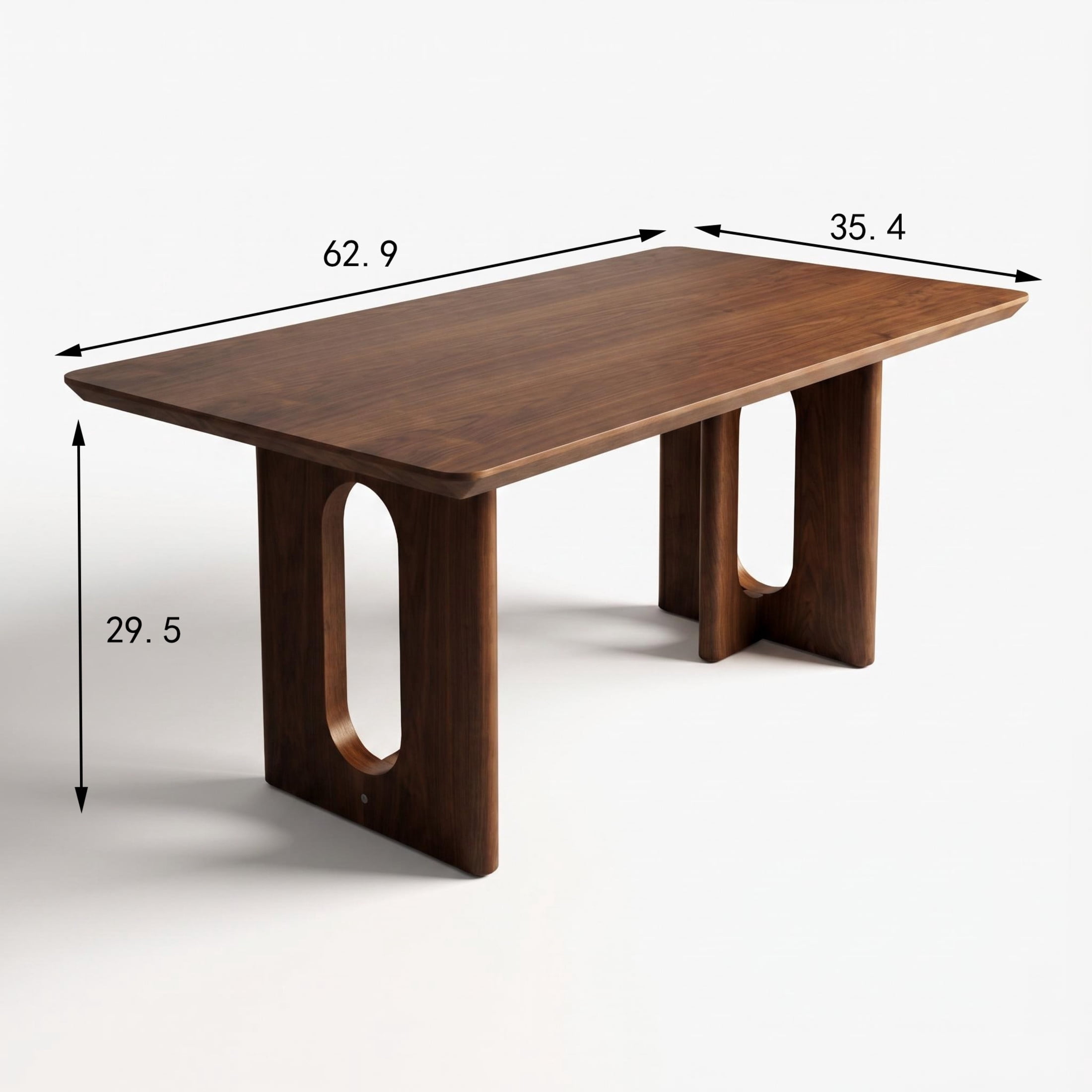 GDF Studio 62.9" Modern Rectangular Dining Table with U-Shaped Hollow Legs, Walnut