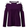 thumbnail image 4 of GaThRRgYP Tops for Women Trendy,Womens Tops Summer and Spring,Women's Fall Casual Long Sleeve Blouse Round Neck Lace Tops T-Shirt Purple S, 4 of 5