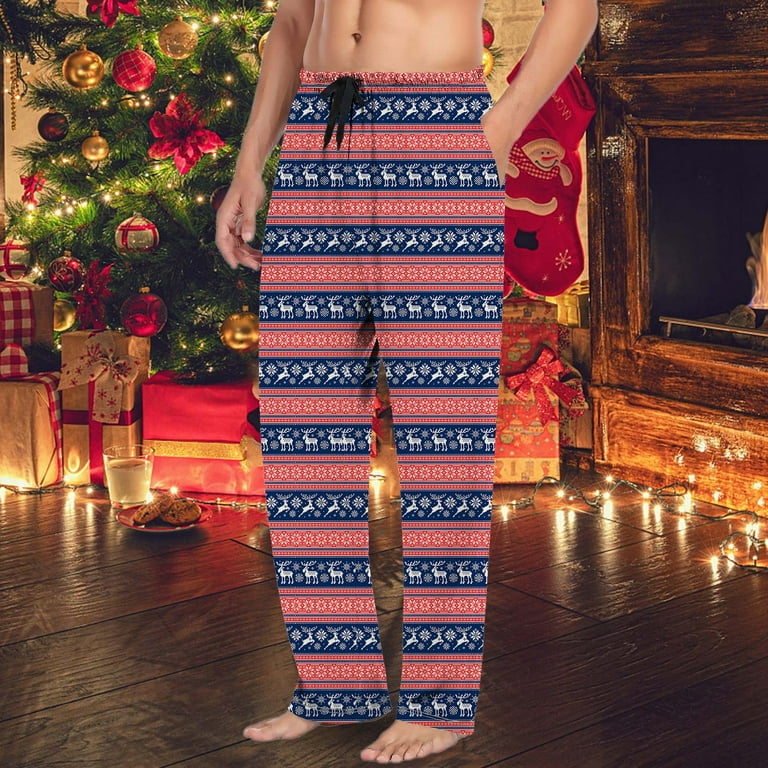 Zengying Blue Christmas Pants Men Christmas Mens Casual Pants Pajama Pants with Drawstring and Pockets Walmart