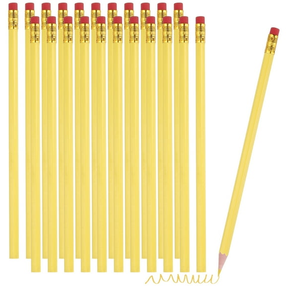 Uxcell Erasable Colored Pencils, 24 Pcs Oil Color Pencils with Erasers Hexagonal Rod Wooden Colored Pencils for Tests Marking Grading Art Painting, Yellow