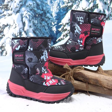 

Boys Casual Graffiti Print Snow Boots Waterproof High Top Fleece Thermal Platform Boots For Winter Outdoor
