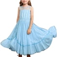 thumbnail image 2 of Girls Sleeveless Sequin Tulle Maxi Dress - Mesh Yoke Ruffle Hem Flowy Party Dress for Kids 6-12 Sky Blue 110, 2 of 6