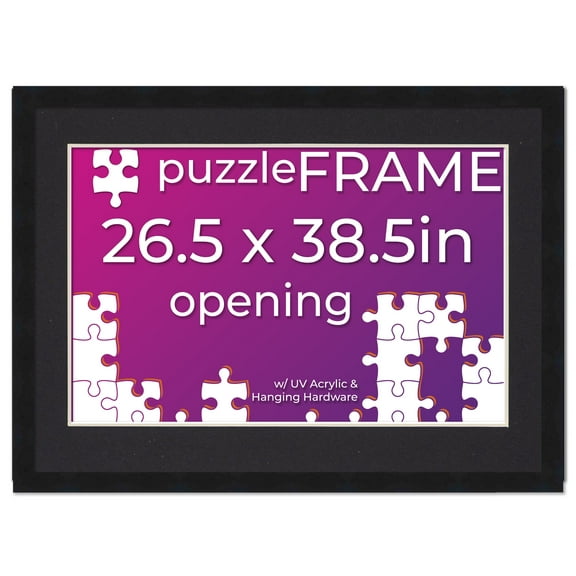 26.5x38.5 Frame for Jigsaw Puzzles - Wooden Black Puzzle Frame with Mat (Black) For Puzzles Measuring 26.5x38.5 Inches