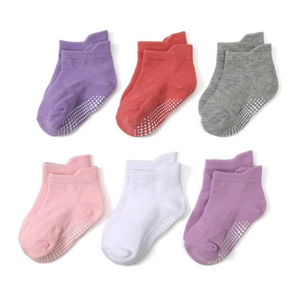Usaibhir 6 Pack Non Slip Kids Toddler Baby Socks with Grips 0-7 Years Boys Girls Cotton Ankle Socks Multi Colors