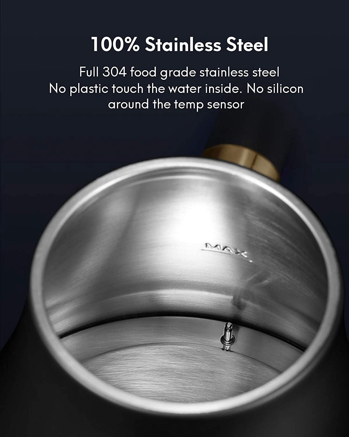 Gooseneck Kettle Temperature Control, Pour Over Electric Kettle for Coffee and Tea, 100% Stainless Steel Inner, 1200W Rapid Heating, 0.8L, Built-in Stopwatch