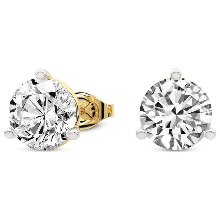 3 Stone Round Cut Push Back Earrings